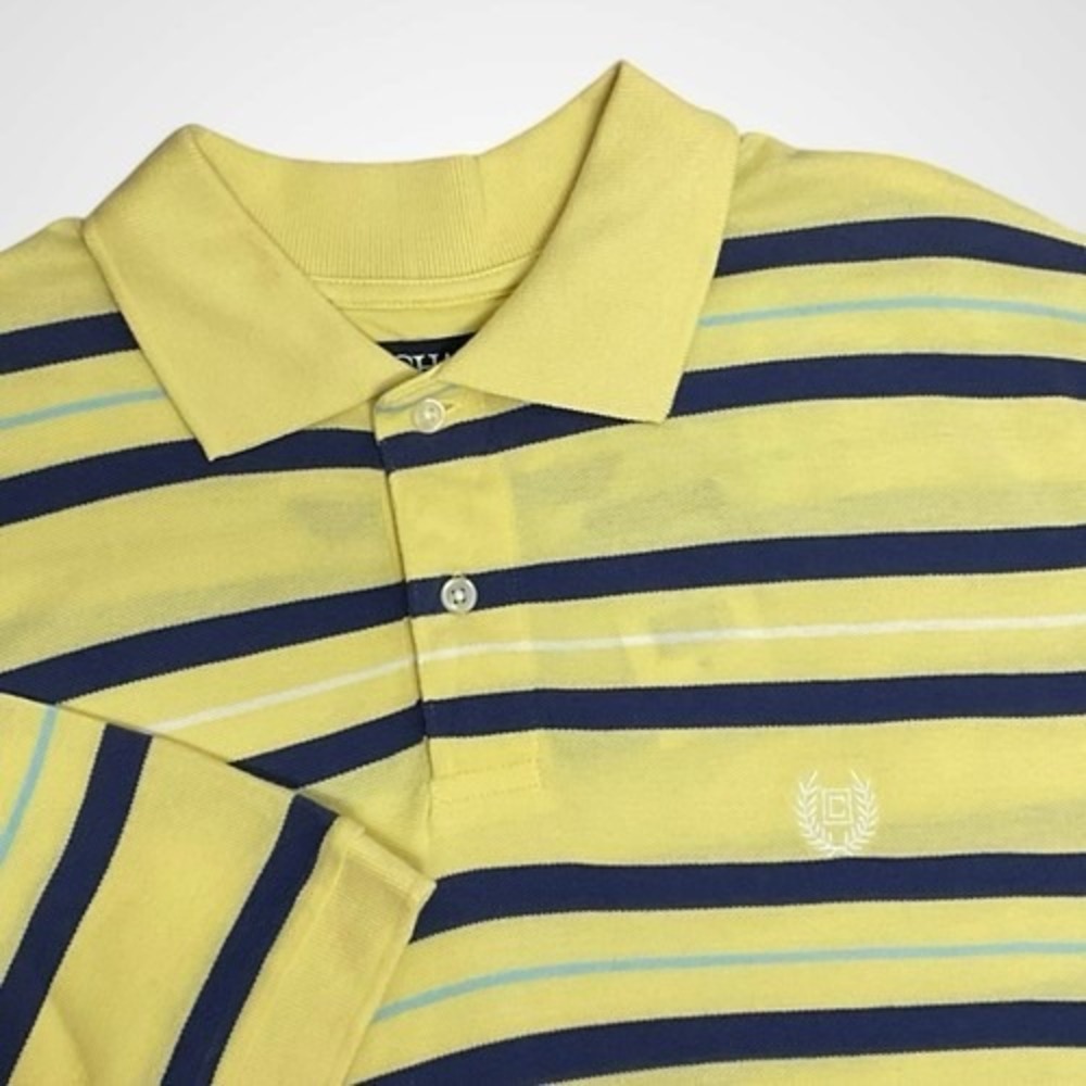 NWT Chaps Yellow/Navy Stripe Short Sleev Golf Polo Shirt Men M India 100% Cotton